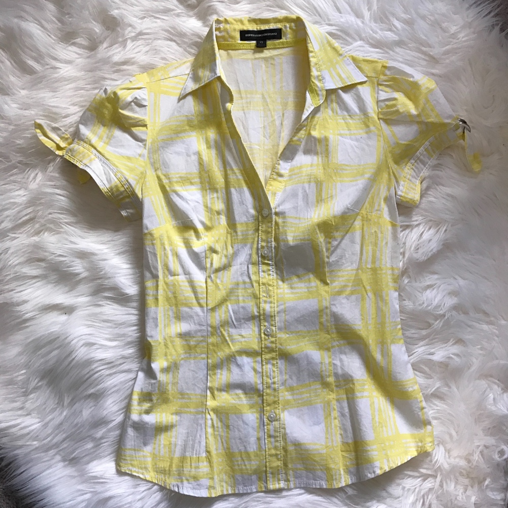 Express button down short sleeve blouse