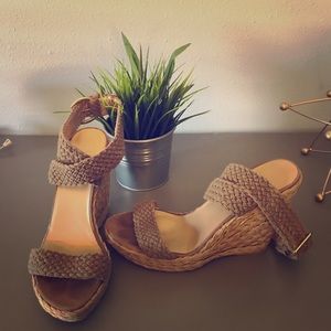 Stuart Weitzman - 5" Tan Crochet Wedge Sandal