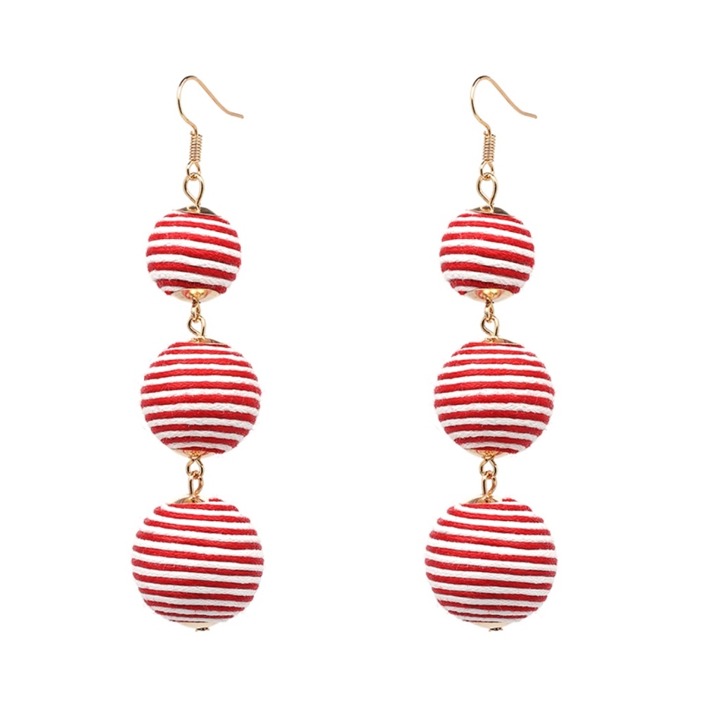 Red and White Bon ball drop Earring