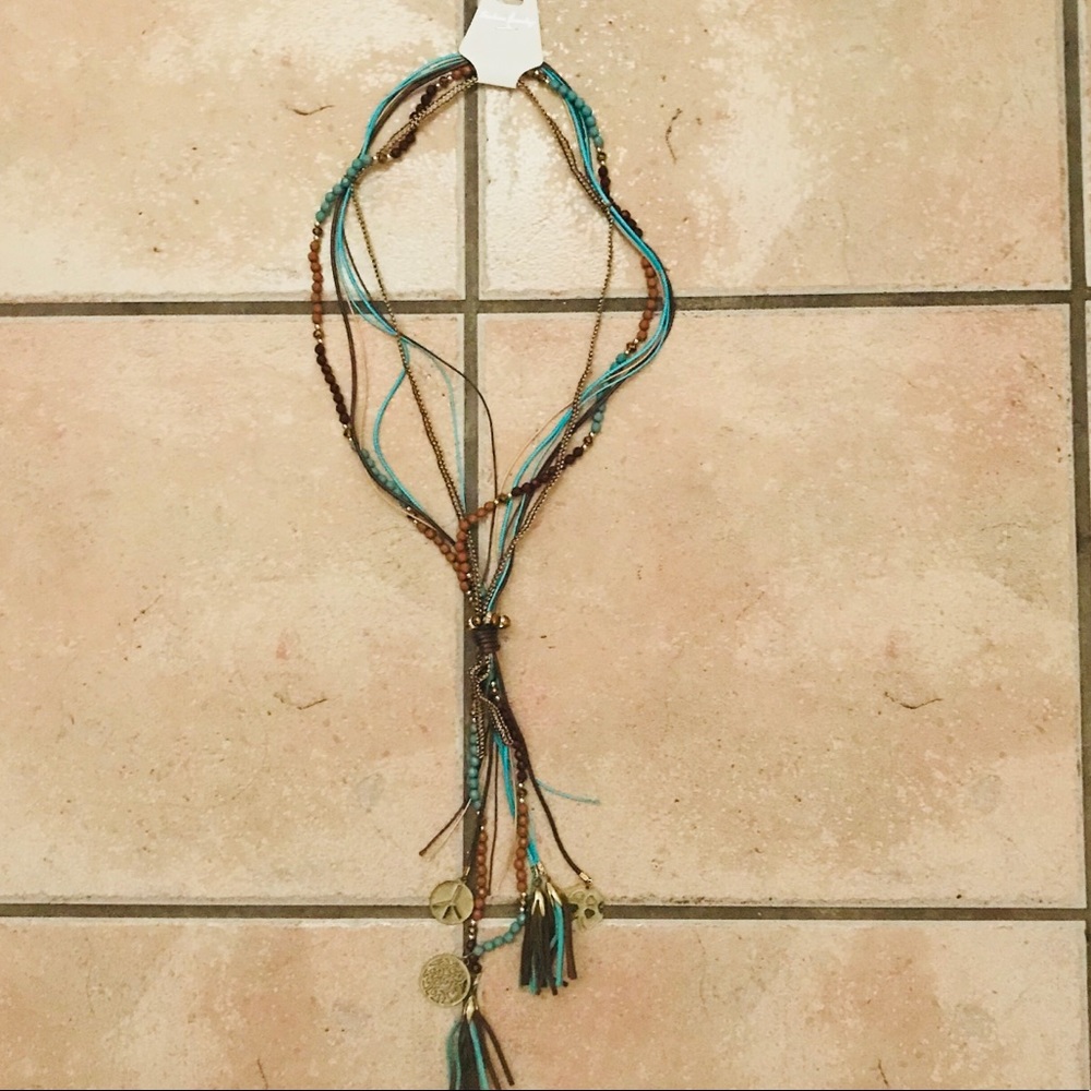 Boho Long Turquoise and Wooden tassel necklace