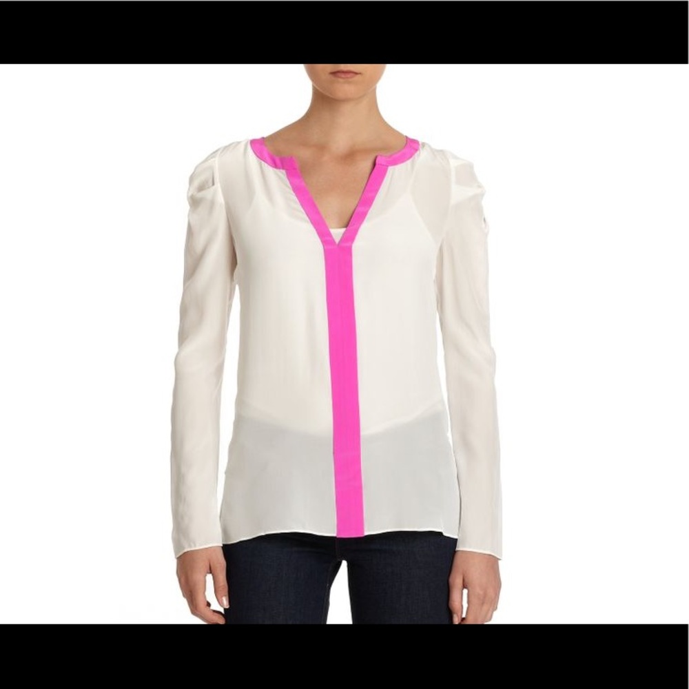 Rachel Roy Puff Sleve White Silk Top size Small