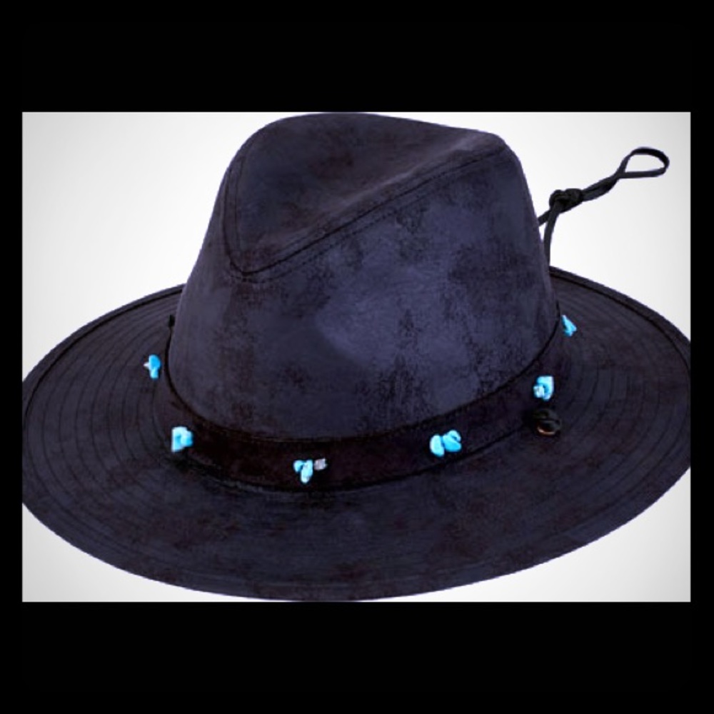 BNWT Distressed Fedora Hat with Turquoise Beads!