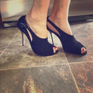 Vintage, black, leather sued heels