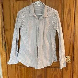 J. crew purple pinstripe button up shirt.
