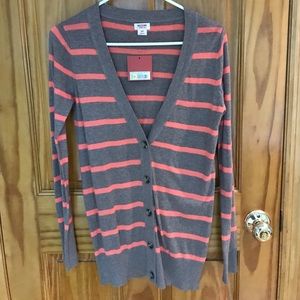 NWT. Orange & tan button up cardigan.