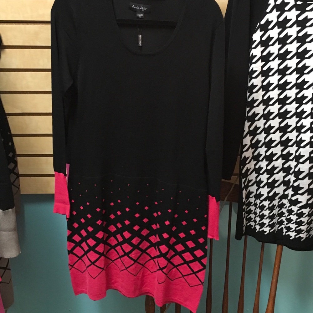 Black and pink dress with geometric