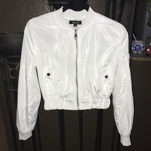 Cropped White Bomber Jacket
