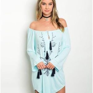 Aqua Off Shoulder Dress
