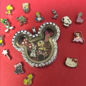 Disney Themed Floating Locket! Includes chain, 5 charms, 6 crystals under $40!