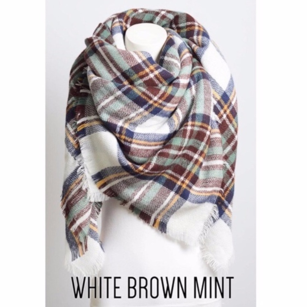 🔥ONE LEFT🔥Mint & White Blanket Scarf - Picture 2 of 3