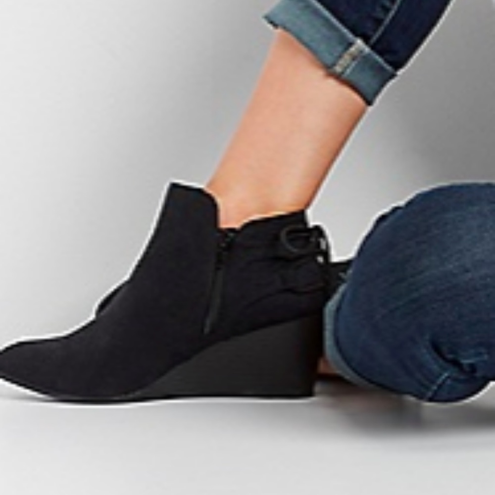 NEW faux suede wedge bootie with lace up back