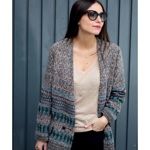 Veste Croisée Zara Jaune Motif Jacquard Aztec Ethnique - Taille M - Occasion En Excellent état