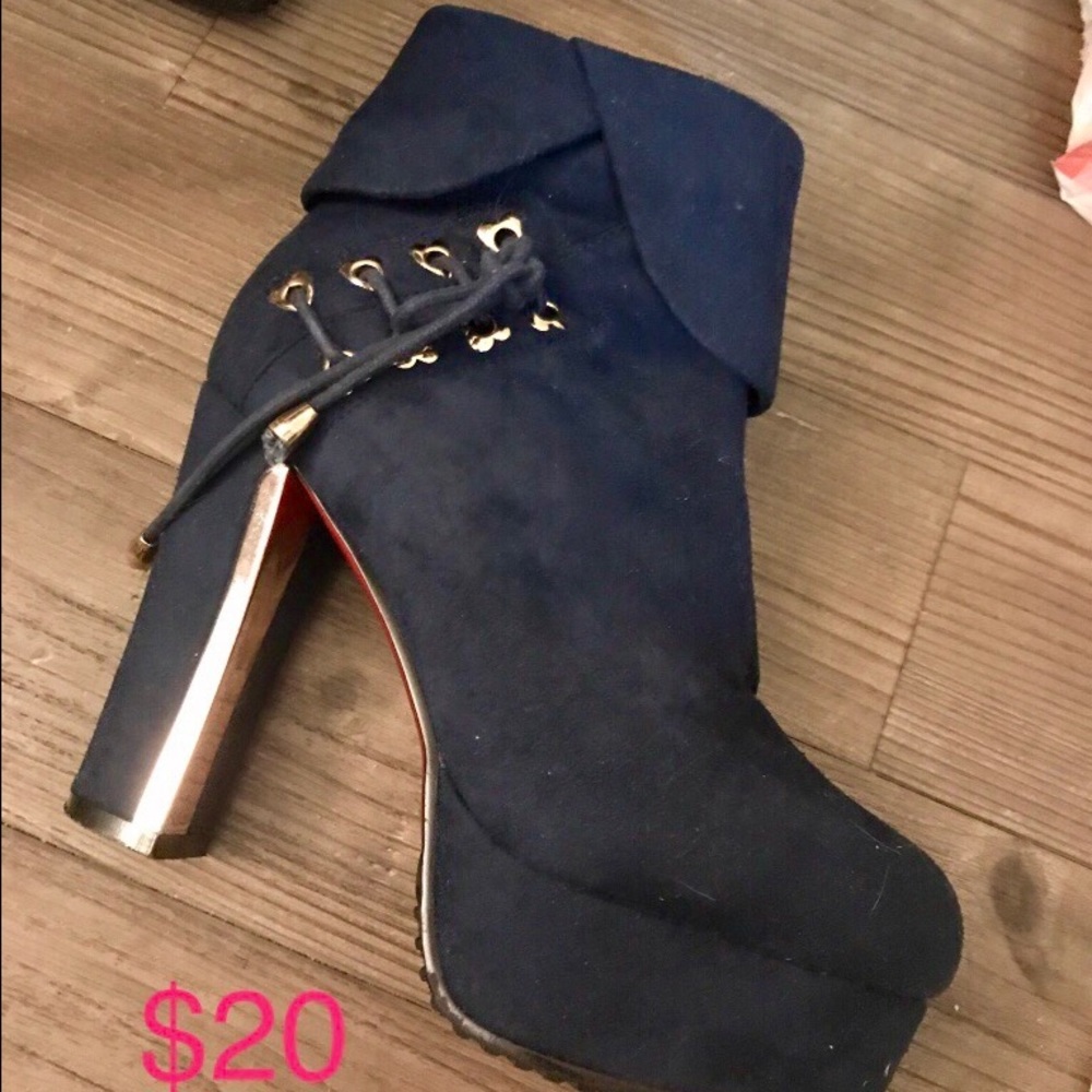 Ankle boots navy suede golden lace