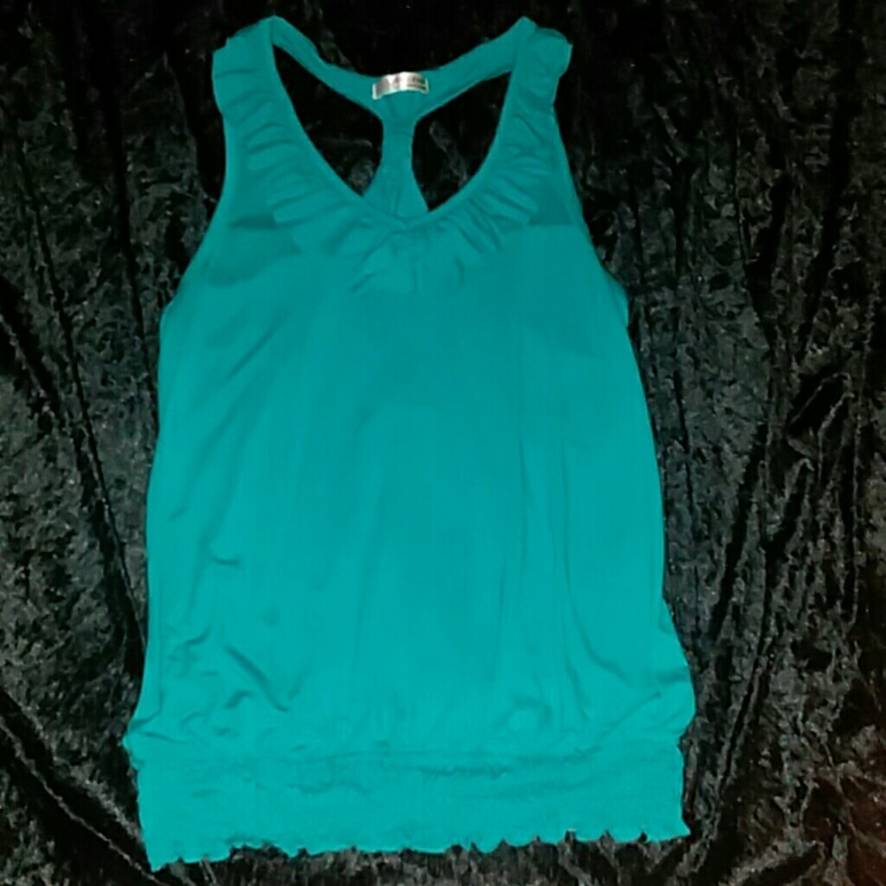Agaci Ruffled Teal Tank Top Beautiful Color