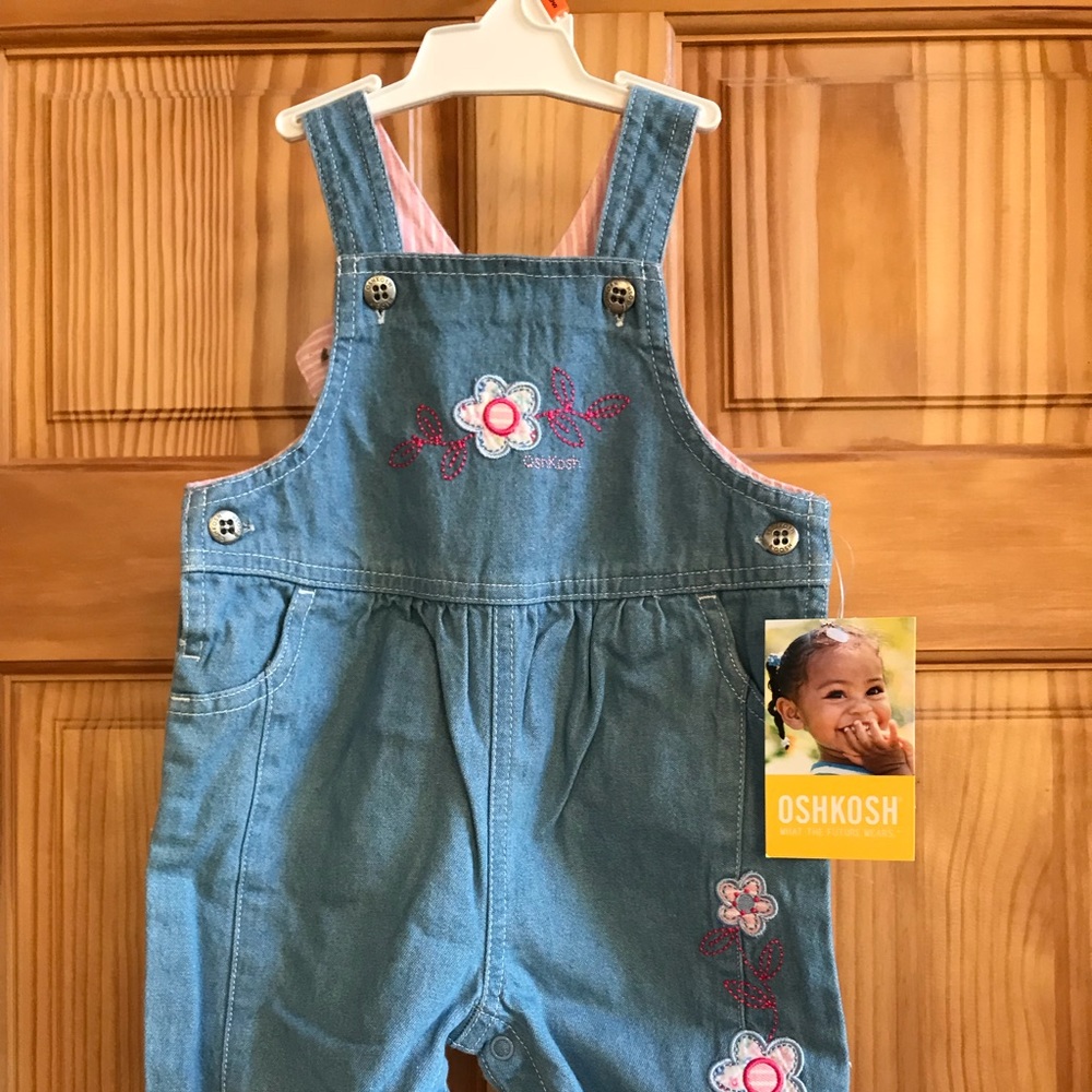 🌸NWT Oshkosh Denim Overalls w/Pink Striped Lining