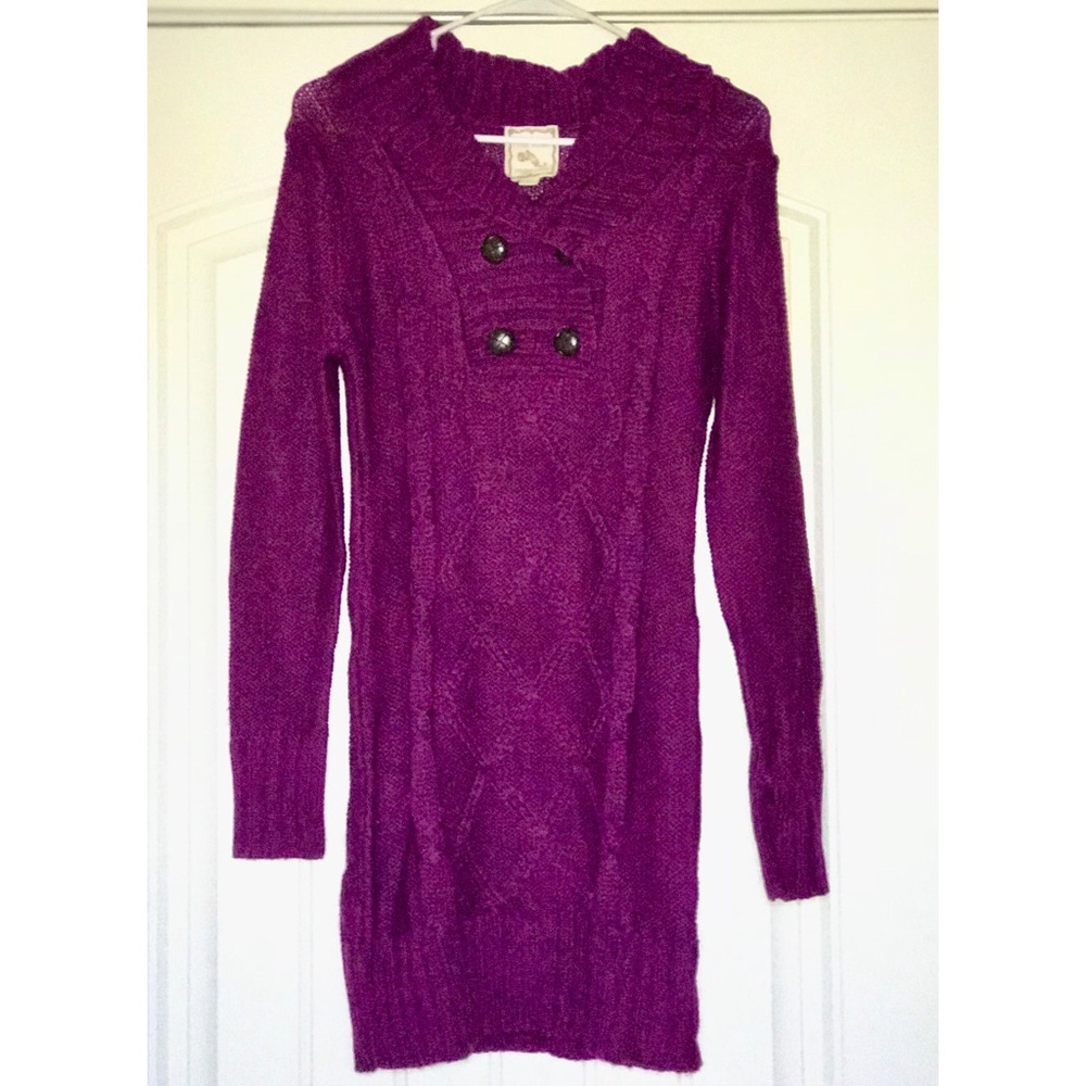 Pink Rose Cowl Neck Long Sleeve Sweater Dress