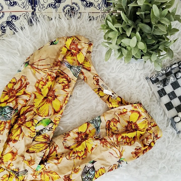 SMITH Pants - SMITH tropical flowers and birds romper shorts