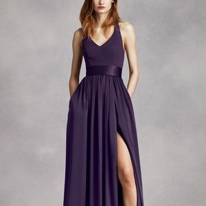 White by Vera Wang - Bridesmaid V Neck Halter Gown