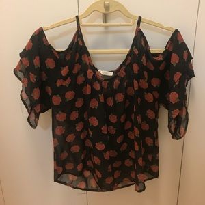Lush black with roses cold shoulder top