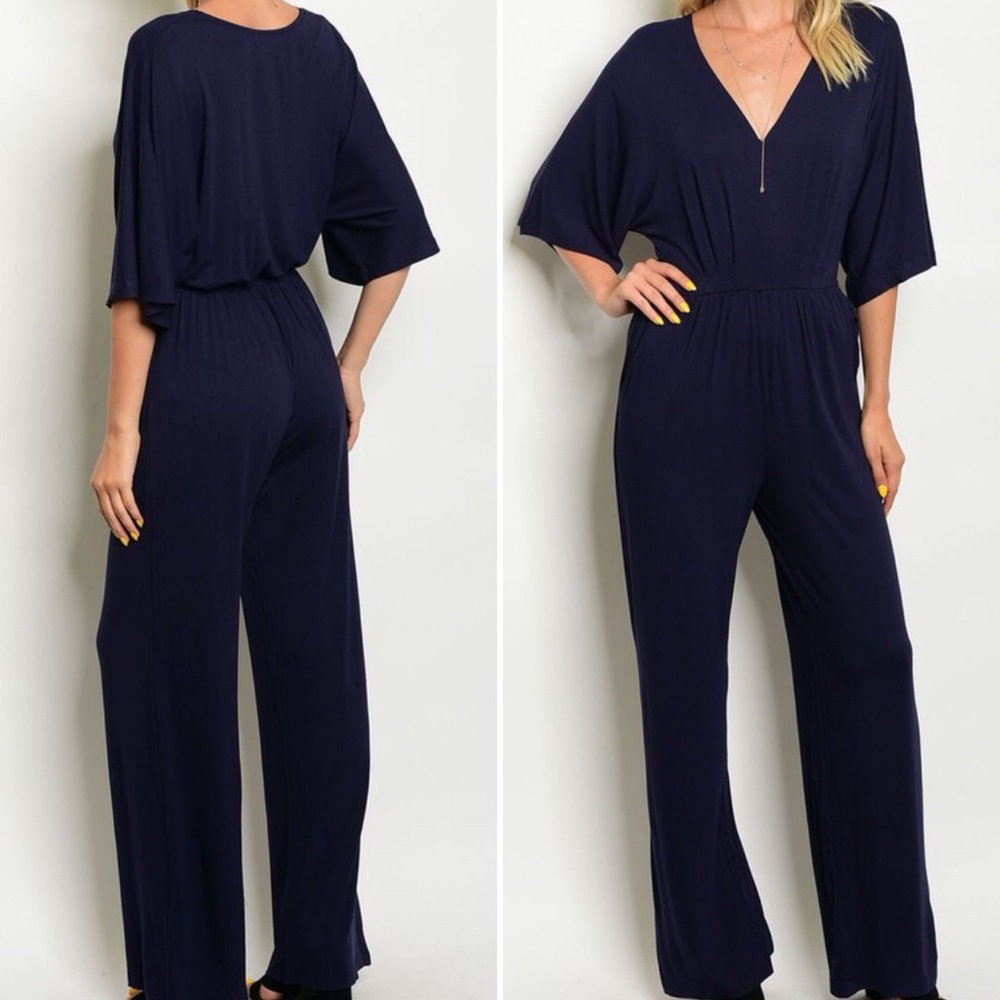 Navy V-Neck Jumpsuit