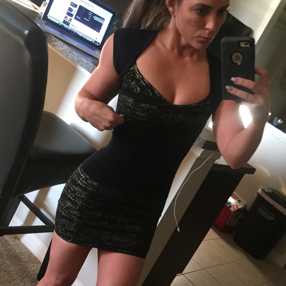 Black and gold mini dress