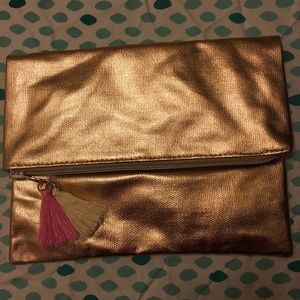 Modcloth rose gold and moon reversible clutch