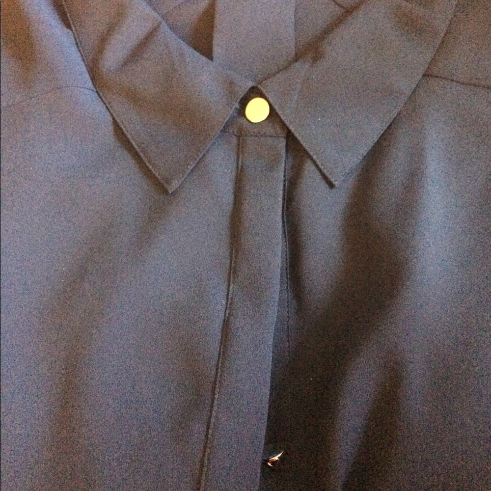 DKNY size 1X Navy blue and raspberry pink blouses.