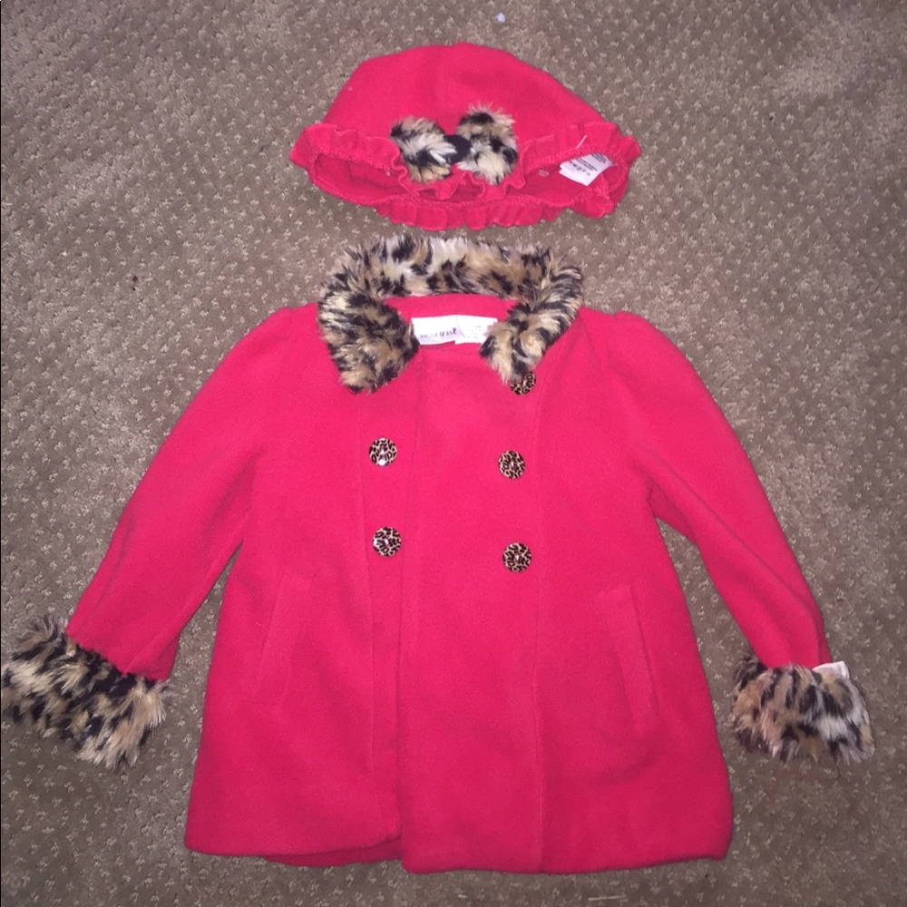 Red and Leopard Coat and Hat combo