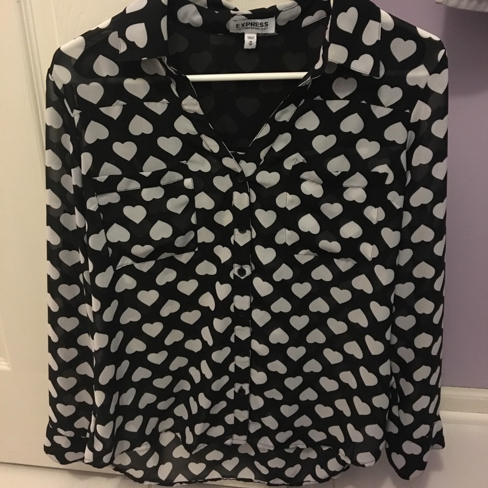 Express Portofino Shirt/ Heart Blouse. B&W. Sz M.