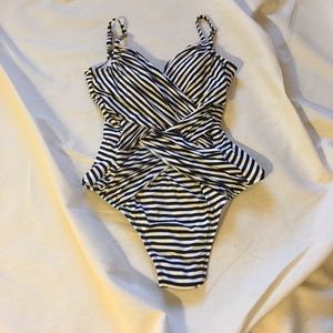 Black and white striped swimsuit