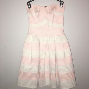 Pink and white striped strapless dress