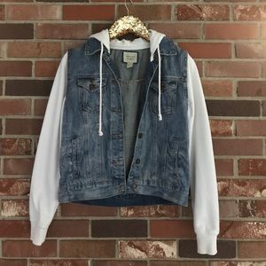 Denim Jacket with Built-In White Hoodie