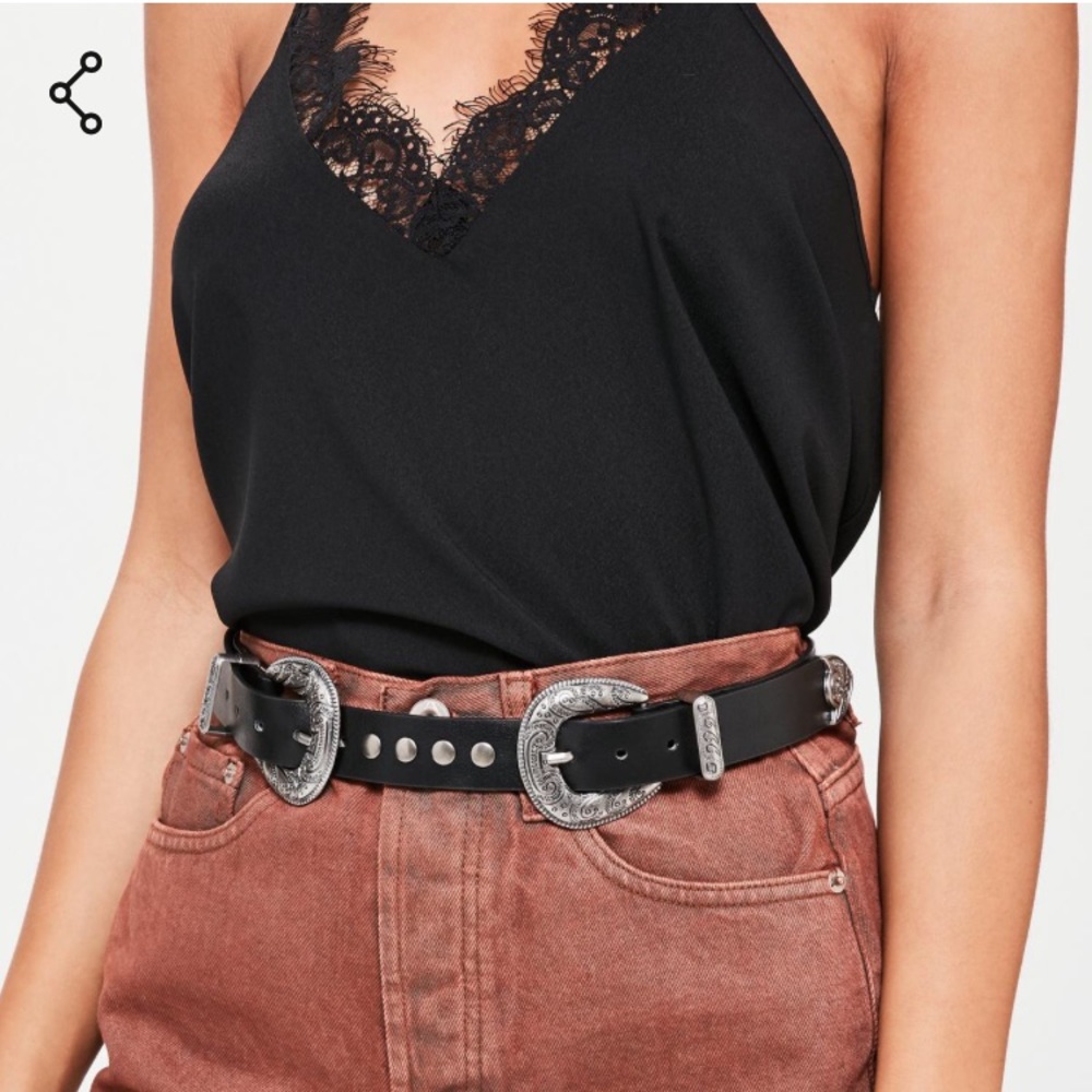 Black Double Buckle Western Belt