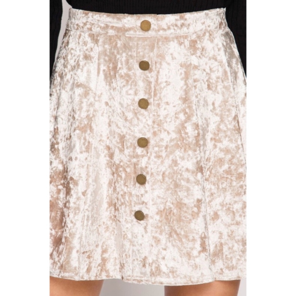 Stone Crushed Velvet Mini Skirt with Snap Buttons - Picture 5 of 7