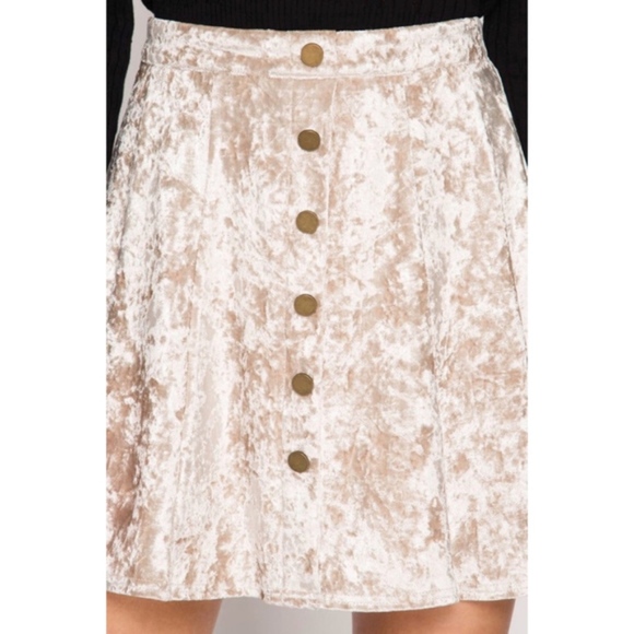 Stone Crushed Velvet Mini Skirt with Snap Buttons - Picture 5 of 7