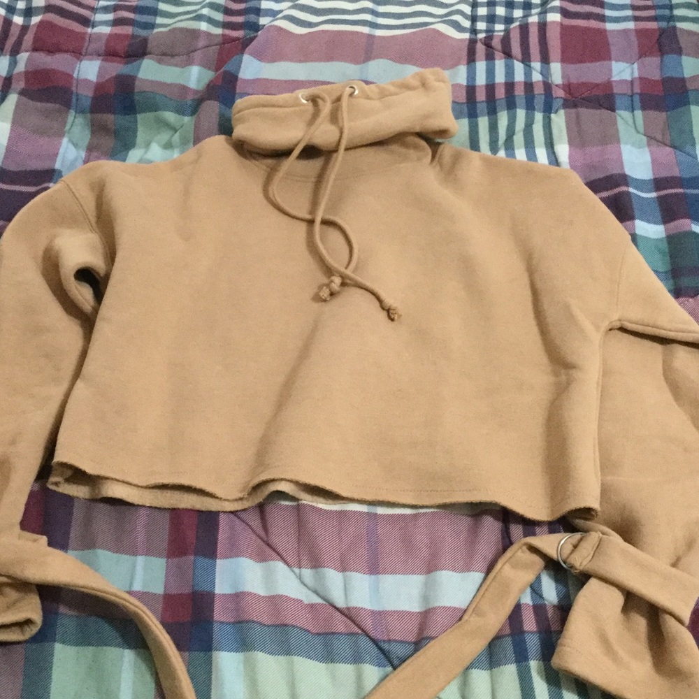 Tan cropped turtle neck sweater from Misguided
