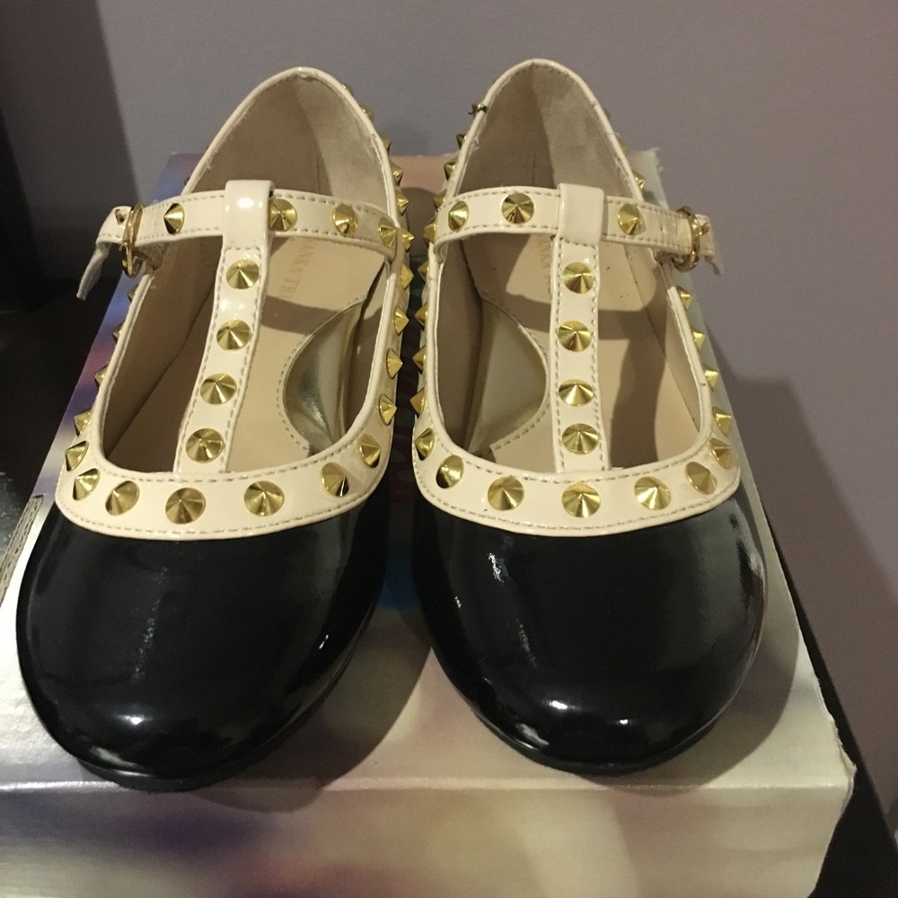 Gold Studded T-strap Mary Janes. Size 13.
