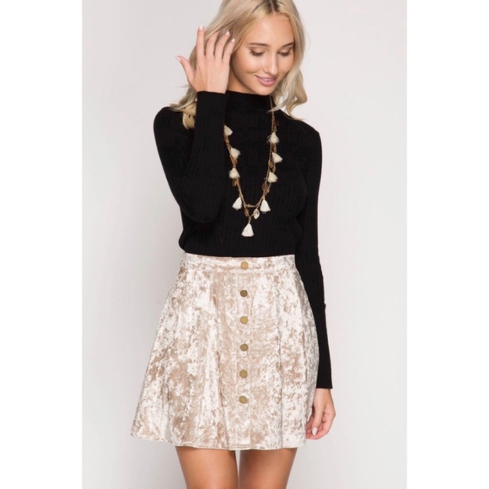 Olive Crushed Velvet Mini Skirt with Buttons  Sold - Picture 5 of 7