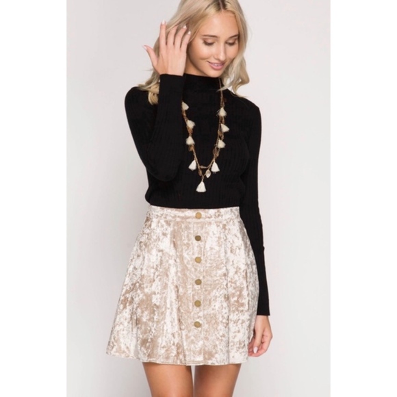 Olive Crushed Velvet Mini Skirt with Buttons  Sold - Picture 5 of 7