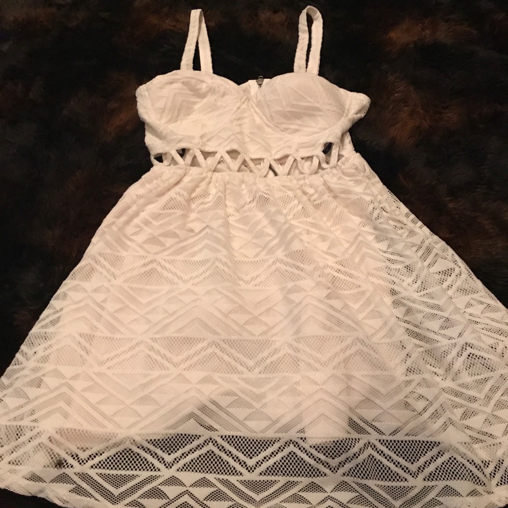 White lace patterned dress with cutouts