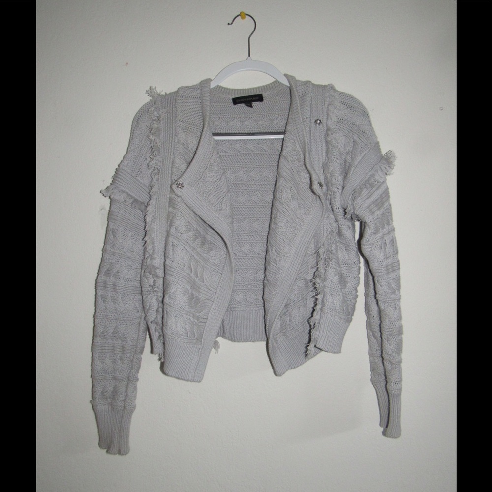 Banana Republic Moto Fringe Sweater in Grey