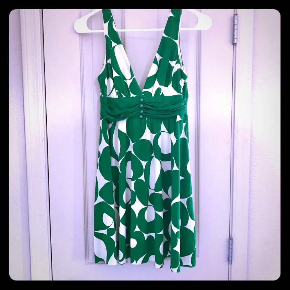 Green and white short mini floral dress.