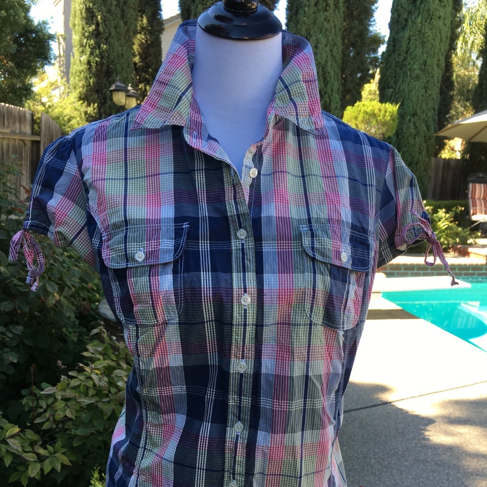 Tommy Hilfiger preppy plaid blouse