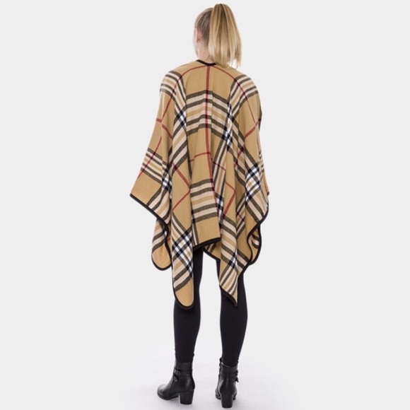 Camel Plaid Ruana Wrap - Picture 3 of 3