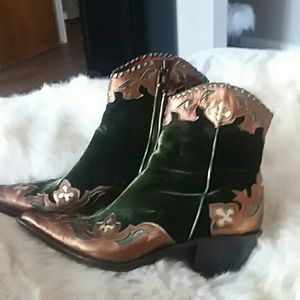 Dark green velvet cowboy boots