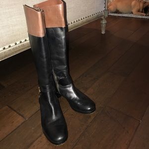 Michael Kors black & brown leather riding boots.