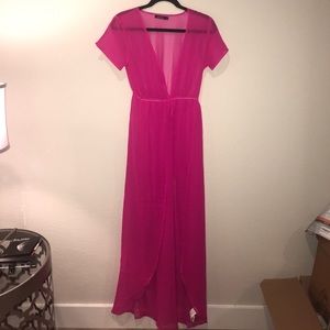 Boohoo bright pink swimsuit cover up dress