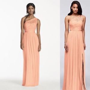 One Shoulder Bellini Pink Davids Bridal Lace Dress