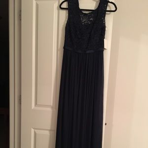 David's Bridal-Long Bridesmaid Dress w/Lace Bodice