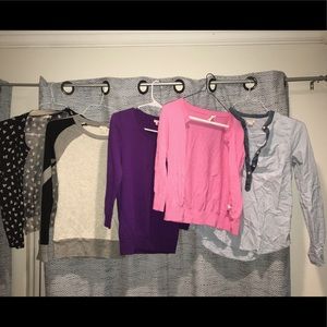 J Crew cardigans, sweatshirt, and popover